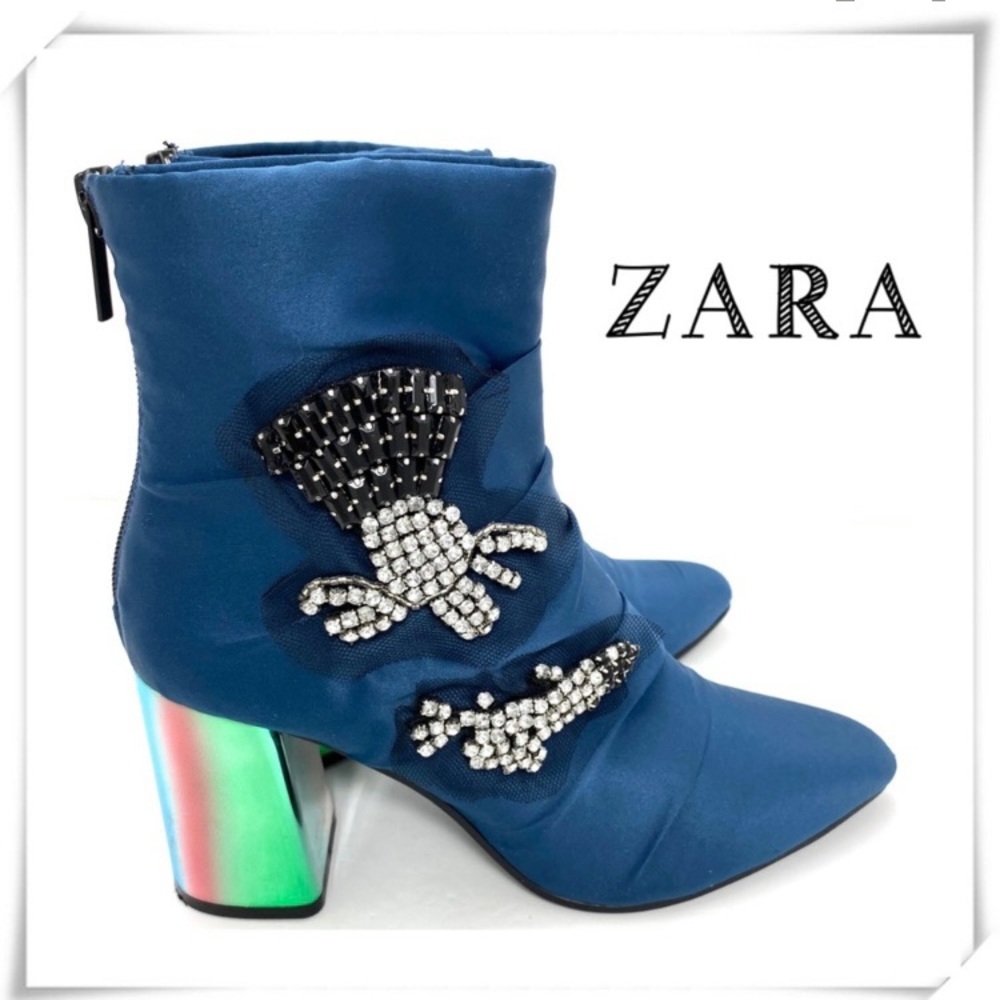 Zara Jewelry Satin Ankle Shiny Rainbow Heel Boot